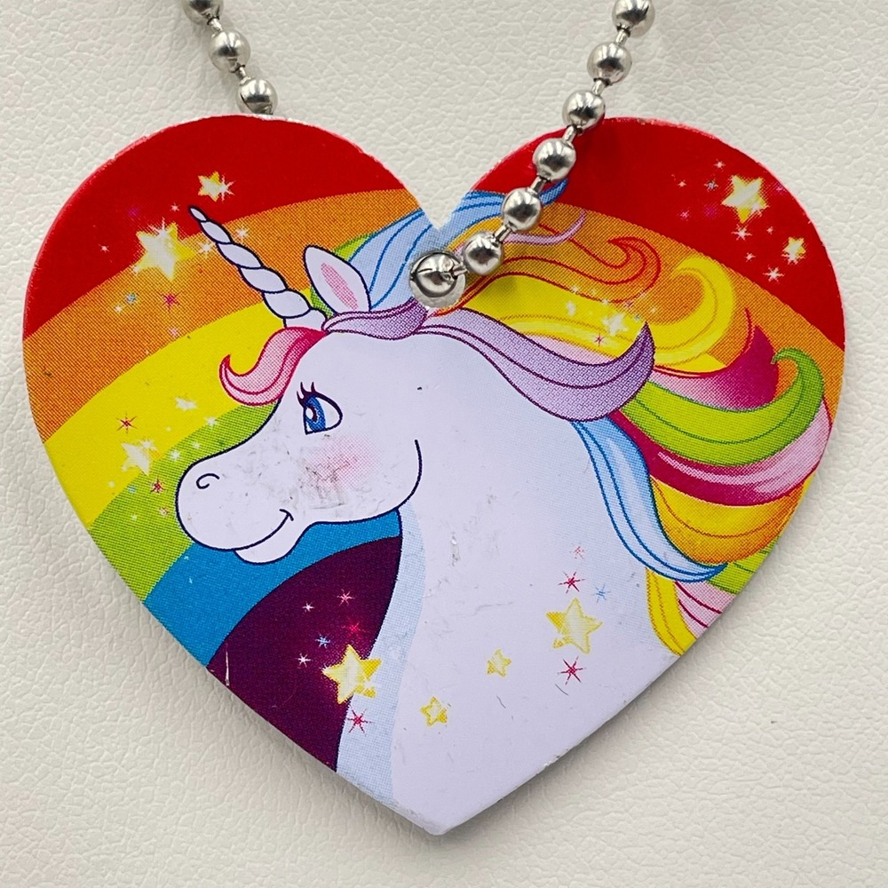 Oriental Trading Rainbow Unicorn Heart Pendant Necklace Silver Tone Retro Kids